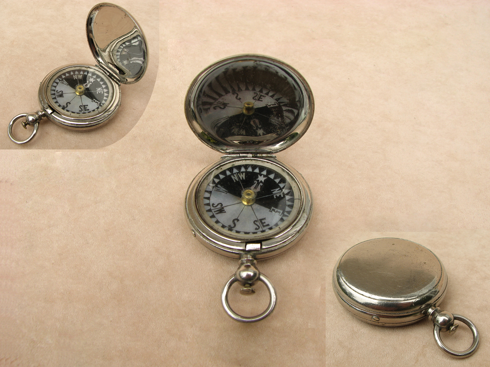19th century pocket compass with Singers Patent mother of pearl dial